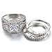 FENDINA Women 3 PCS Vintage 18K White Gold Plated Wedding Engagement Rings Set Princess Cut White CZ Promise Rings for Couples, Size 9