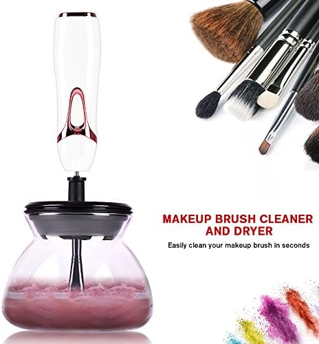 Professional Makeup Brush Cleaner and Dryer, Electric Spinning Make up Brush Machine Tool Portable Cosmetic Clean Device Large Cleaning and Drying Set with the Holder Stand Kit for Dry, White