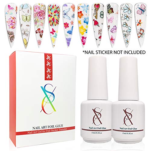 SXC G-16 Nail Art Foil Glue Gel for Foil Stickers Nail Transfer Tips Manicure Art 15ML 2 Bottles UV LED Lamp Required Soak Off