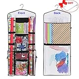 ProPik Hanging Double Sided Wrapping Paper Storage Organizer with Multiple Front and Back Pockets Organize Your Gift Wrap & Gift Bags Bows Ribbons 40”X17 Fits 40 Inch Rolls (Black)