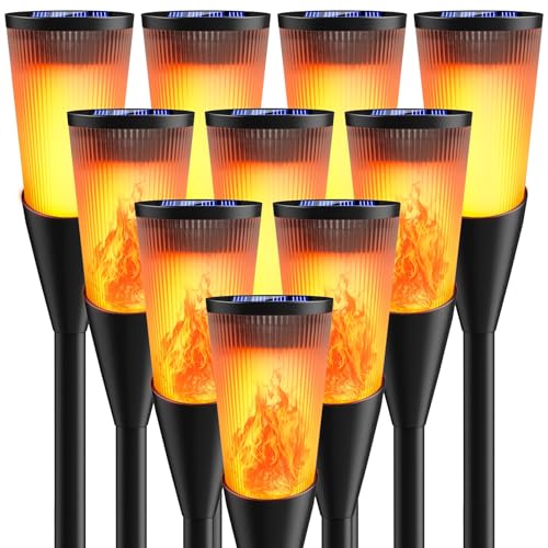 Solarlampen für Außen Gartenfackeln,10Stück 2Modi Solarleuchten für Draußen,IP65 Winterfest Fackeln Lampe Gartenleuchten,Solar Bodenleuchten Aussen mi