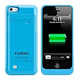 Kujian Slim Rechargeable Case with 4 LED Lights, Built-in Pop-out Kickstand Holder, 2200 mAh External Battery Backup for iPhone 5, 5s, 5c- Blue
