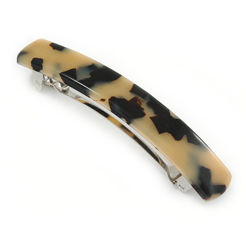 Medium Animal Print Acrylic Barrette Hair Clip Grip (Nude/Dark Brown) - 85mm Across