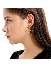 Rugewelry - Pendientes de tuerca con forma de cubo geométrico en 3D, cuadrados, bañados en oro de 18 quilates, para mujeres y niñas