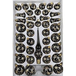 39 TLG. Glas-Weihnachtskugeln Set in Hochglanz Schwarz Goldene Ornamente – Edle Neuheit Christbaumkugeln…