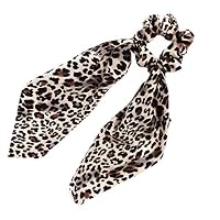 Danyerst Women Twill Leopard Print Ponytail Holder Detachable Square Headscarf Ribbon Hair Rope Decorative Scrunchies