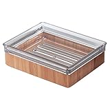 InterDesign Formbu Bath Collection, Soap Dish, Natural Bamboo/Clear