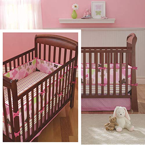Amomo Crib Bumpers Breathable Baby Bumper Pads 4 Piece for Baby Girl Boy (Pink-Butterfly)