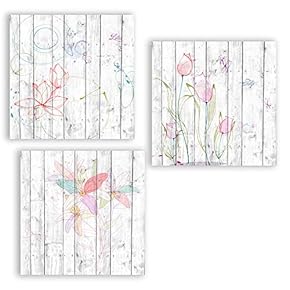 3 Panel Flowers on Vintage Wood Background Pictures...