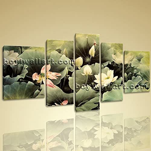 Amazon.com: Framed Water Lily Flower Chinese Painting Abstract Floral Canvas Print Wall Art ...