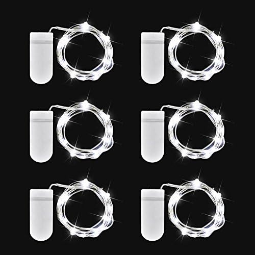 6 PCS Fairy String Lights Furnizone Flexible LED Battery Operated 6.6ft(2M) Copper Wire Lights for Bedroom Indoor Decorative,Home Party,Seasonal Decor,White