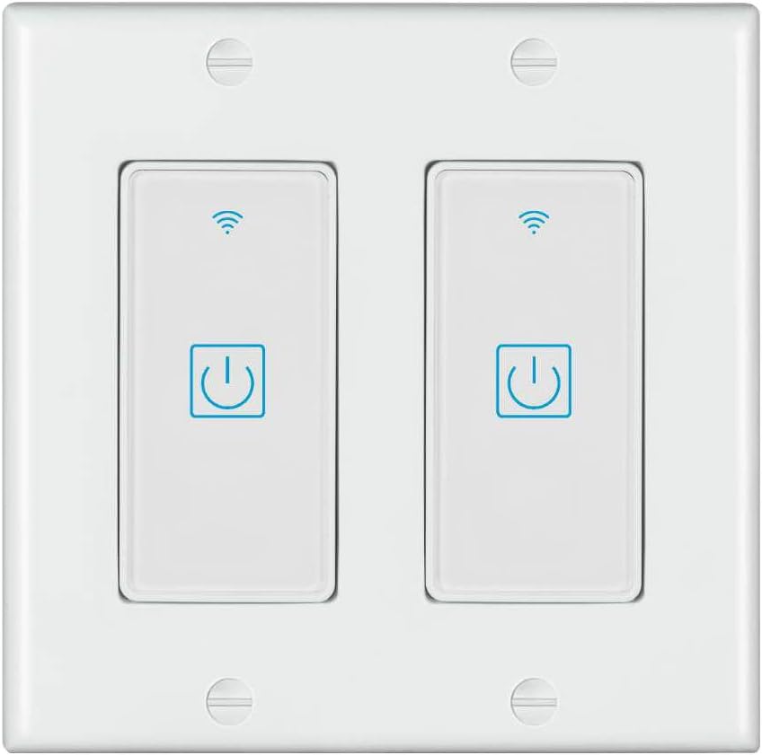 white Smart Home Touch Switch WiFi APP Control Compatible with Alexa,Smart Light Switch, Google Home IFTTT, and Voice control, timing function, No Hub required, neutral wire needs (2 Gang)