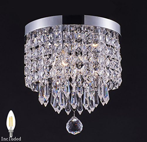 Smart Lighting 1-light Modern Crystal Chandelier, Pendant ceiling lamp, Chrome Finish Crystal Chandelier Pendent Light for Hallway, Bedroom, Kitchen, Kids Room, W8.66×H9.85 Inches, LED Bulb Included