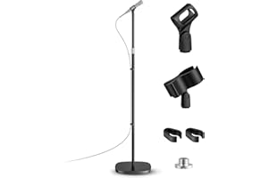 POLESTO Microphone Stand, Universal Detachable Mic Floor Stand with Compact Weighted Base, Height Adjustable From 22’’ to 67’