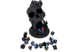 MunnyGrubbers - Skull Dice Tower - (Random 7PCS D20 Dice Set Included) - Tabletop Roleplaying Game - Dice Roller - Dungeons and Dragons - DND - D&D - (Black)