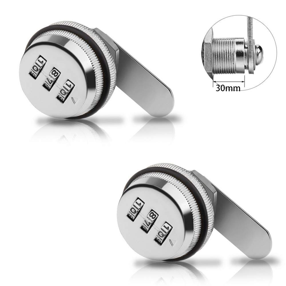 Code Combination Cam Lock,2 pcs Drawer Combination Lock,Silver Zinc Alloy Cabinet Security Password Coded Lock,Rotary Tongue Cam Lock for Office Drawer Cabinet Toolbox(15-25mm)