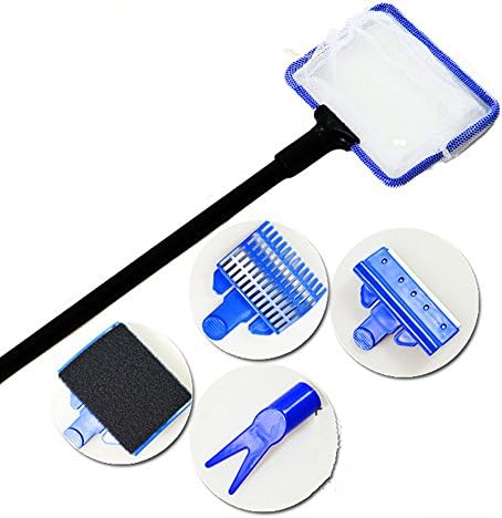 Aquarium Cleaning Tool Kit Algae Scraper Scrubber Pad Sponge Telescopic Handle Fish Tank Brush Cleaner Set Saltwater Freshwater Planted Tank (Black)
