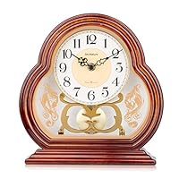 SkyNature Pendulum Desk Clocks, Vintage Grandmother Clock with Swinging Pendulum, Silent Non-Ticking Battery Operated Imitation Wood Hanging Clock for Home, Bedroom, Office, Den Decor - Brown,10 Inch