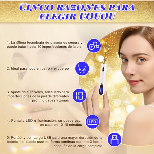 Plasma Pen Dispositivo de Belleza Para La Eliminación de Imperfecciones Comunes de la Piel con pantalla LED. 10 niveles de intensidad de Intend Ajustables. 1 Gruesa y 10 s Finas san valentín regalos