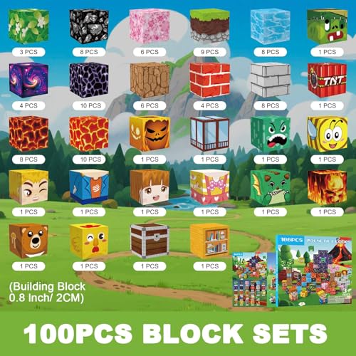Magnetic Blocks Construction Kids 100 Pieces 2CM 3+ Magnetics, Set Magnetic Blocks Tiles Construction, Montessori Toys for Kids 4 5 6 7 8 9 10 11 12 Birthday Gifts for Girls
