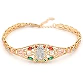 Giffor 14K Gold Filled Jewelry Women's Christmas Gift Bracelet Bangle Guadalupe Tri-color Bracelet Virgin Mary Pulsera de la Virgen de Guadalupe. Chapa de Oro. Oro Laminado