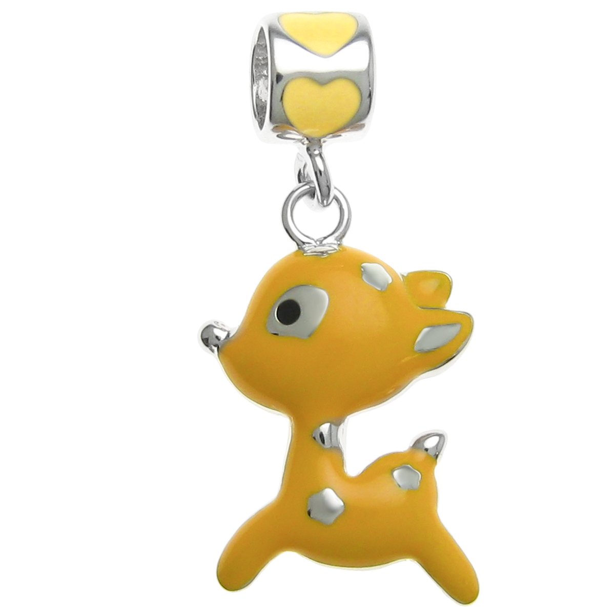 Queenberry Sterling Silver Baby Fallow Deer Enamel European Style Dangle Bead Charm