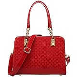 FASH Glossy Patterned Dual Chain and Leatherette Top handles Shoulder and Cross-Body Handbag