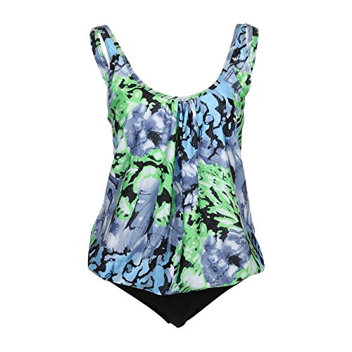 Clearance! Womens Sexy Plus Size Swimwear Boho Printed Tankini Bikini Two Piece Beach Swimsuit Bathing Suit S-3XL (Green, XX-Large/US Size:16~18)