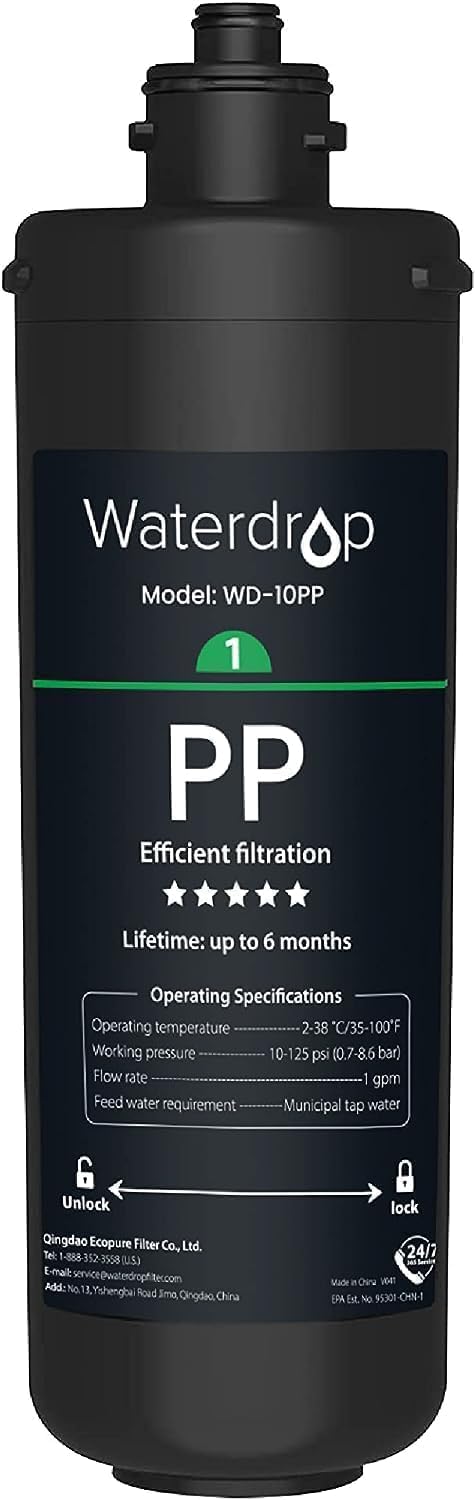 Waterdrop WD-10PP Under Sink Water Filter Replacement for TSA TSB 3-Stage