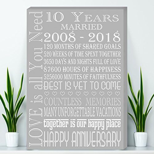10 Years Anniversary, Tin Anniversary Gift Canvas - Wife Anniversary Gift, Parents Anniversary Gift, Canvas Print