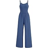 AUXDIO Women's Casual Sleeveless Jumpsuits One Piece Spaghetti Strap Crew Neck 2025 Wide Leg Pant Romper with Pocket