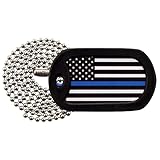 Military Dog Tags - Thin Blue Line Police Flag Dog Tag Necklace - Tag-Z