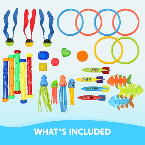 JOYIN 30pcs Diving Toys Water Games Summer Pool Toys for Swimming Underwater Set Training Toys Torpedo Bandit