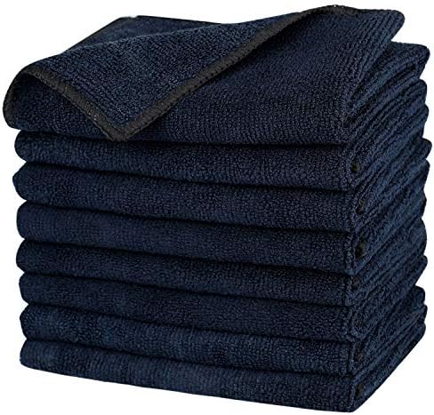 Microfiber Kitchen Dish Cloths Cleaning Cloths Super Soft, Absorbent and Antibacterial Dust Cloths, 12 x 12 Inch 8 Pack of Black