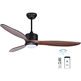 Ovlaim 52 Inch Wood Ceiling Fans with Lights Remote Control, 3 Blade Smart Ceiling Fan for Bedroom Living Room Patio Indoor O