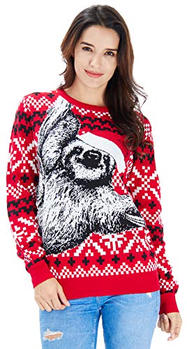 RAISEVERN Roter Weihnachtspullover Sweater mit Lazy Sloth Grafik Langarmshirts für Jugend