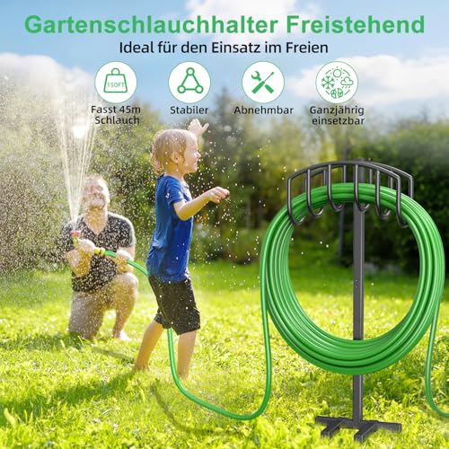 iRhodesy 109.5 cm Garden Hose Holder, Stable Garden Pipe Stand, Simple Style Hose Holder, Freestanding, Removable Metal Water Hose Stand, Hose Stand for Yard, Lawn Place