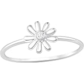 Pierced Owl 925 Sterling Silver CZ Crystal Center Flower Ring