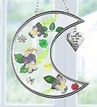 I Love You to the Moon and Back Suncatcher with Real Pressed Flowers in Glass and Silver Metal Heart Shaped Engraved Charm - Gift for a Loved One Wife Girlfriend Fiance