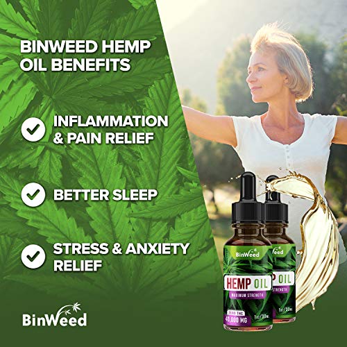 (2 Pack) Hemp Oil Extract 40,000MG for Pain & Stress Relief, Grown & Made in USA, Relieves Insomnia, Anxiety, Omega 3, 6, 9 for Better Skin, Nails & Hair