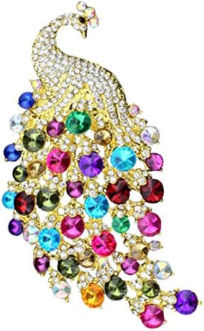 KINGSEVEN Women Dazzling Diamante Brooch Pin Fashion Big Peacock Brooch