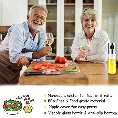 Wellplus Olive Oil Sprayer, Cooking Spray Bottle for Oil, Oil Dispenser Mister Olive Oil Avocado Canola Vinegar Glass Bottle for Cooking, BBQ, Grilling, Salad, Bread Baking, Frying( 3.5oz, 1 Pack)