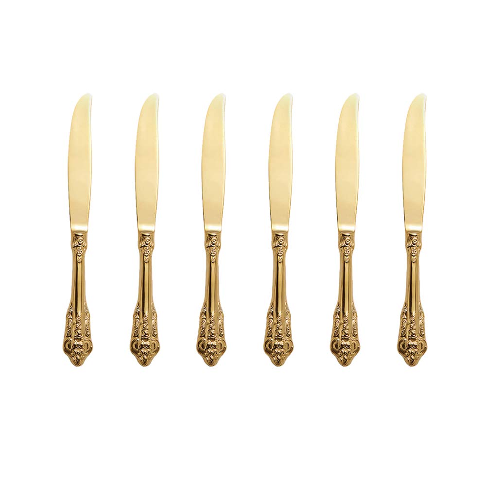 ZFQ 6-Piece 18/10 Stainless Steel Dessert Knives, 8.03 Inches, Mirror Polishing, Dishwasher Safety, Golden Color