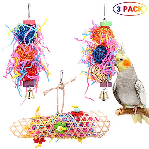 INDREMY Bird Chewing Toys Shredder for Chewing & Foraging Keep Bird Busy Parrot Cage Bite Toys Suggested for African Grey Cockatoos Parrot Bird Foraging Hanging Toy
