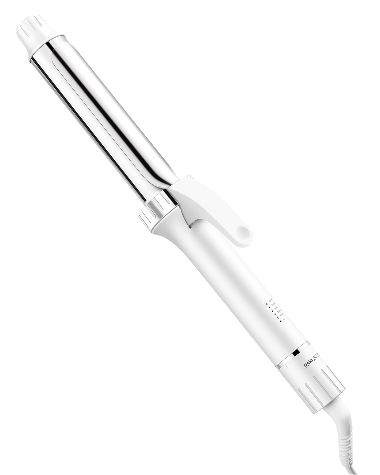 Photo 1 of Titanium Curling Iron 1 1/4 Inch for Long-Lasting Beachy Waves & Loose Curls, Curling Wand with Clamp for Long Thick Hair, Dual Voltage, 30s Fast Heating, 5 Temperatures, Auto Shut-Off, Silver+White