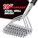 LT&PK Grill Brush BBQ Cleaning Scraper - 18'' Long Handle 3 in 1 Stainless Steel BBQ Grill Cleaning Brush - Barbecue Grill Cleaner for Porcelain,Propane,Infrared,Gas,Charcoal,Weber Grill