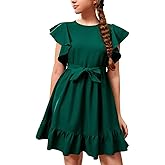 RETSUGO Girl Spring Summer Dresses Butterfly Sleeve Cotton A Line Ruffles School Dress for 6-14 Years Kids