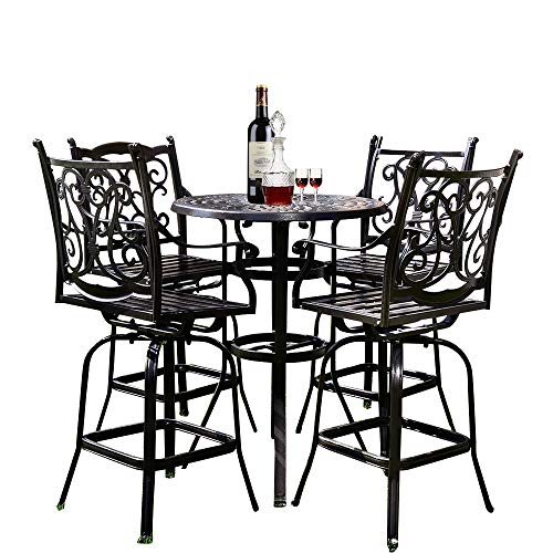 YUSING 5 Piece Patio Bistro Set，Cast Aluminum Antique Copper Outdoor Furniture Round Bar Height ...