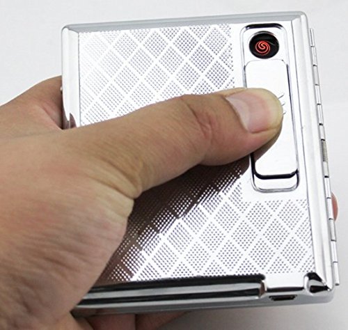Beautiful 16 Pack Cigarette Case With Built in USB Rechargeable Lighter - FOR KING SIZE CIGARETTES- SILVER COLOR (GD-1331-3 , FREE CAR sticky pad for Phone PDA MP3 MP4)
