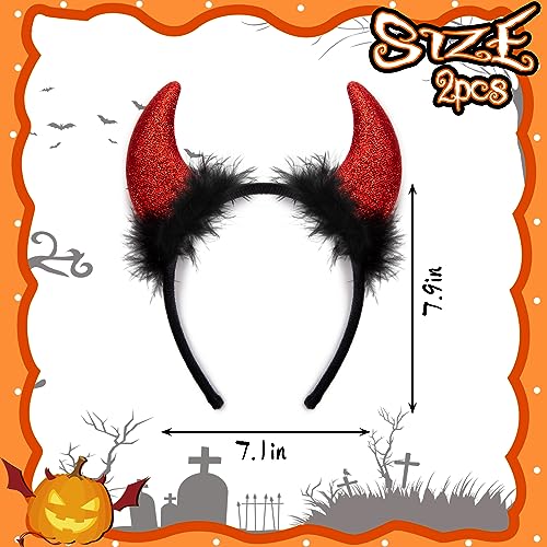FUTUREPLUSX 2PCS Devil Horns Headbands, Halloween Devil Horns Sparkly Glitter Devil Ears Hair Hoop Halloween Party Cosplay Costume Devil Accessories